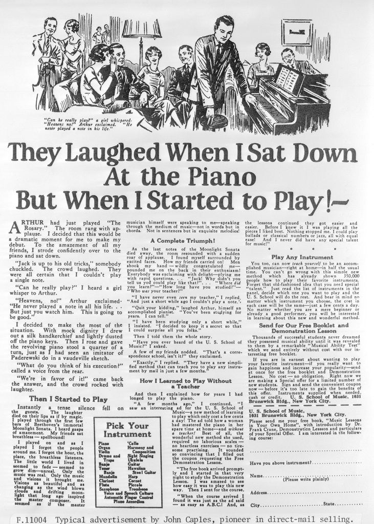 Detail of Advertisement for Music Lessons by Mail