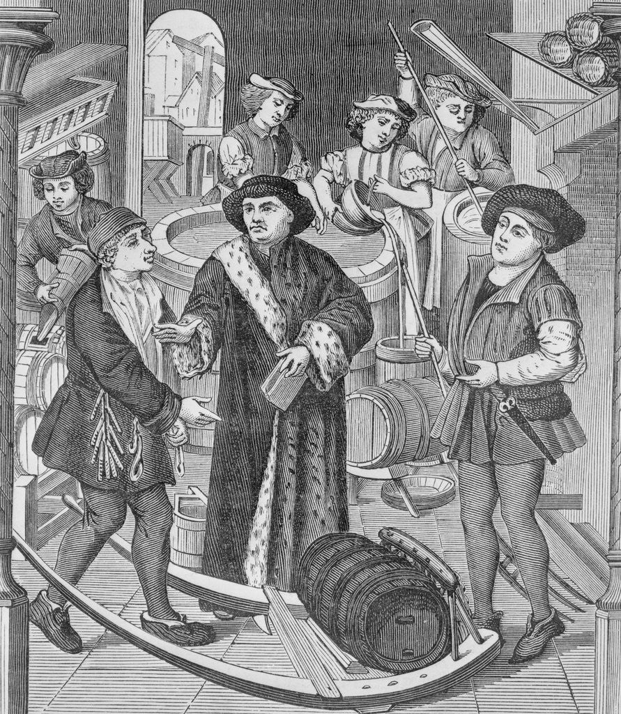 Detail of Copy of a 15th-Century Stained Glass Window in Tournai Cathedral Showing the Bishop of Tournai Receiving the Tithe of Beer by Anonymous
