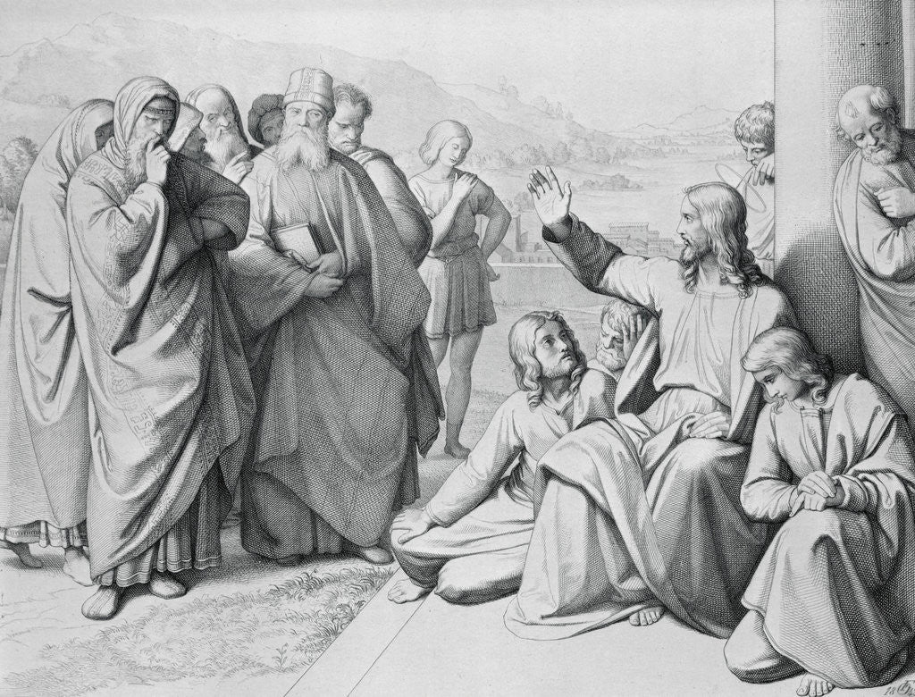 Detail of Engraving of Jesus with the Pharisees by Friedrich August Ludy