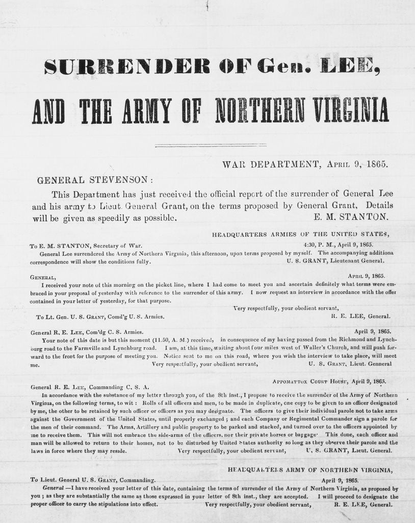 Detail of Correspondence Regarding the Surrender of General Robert E. Lee by Anonymous
