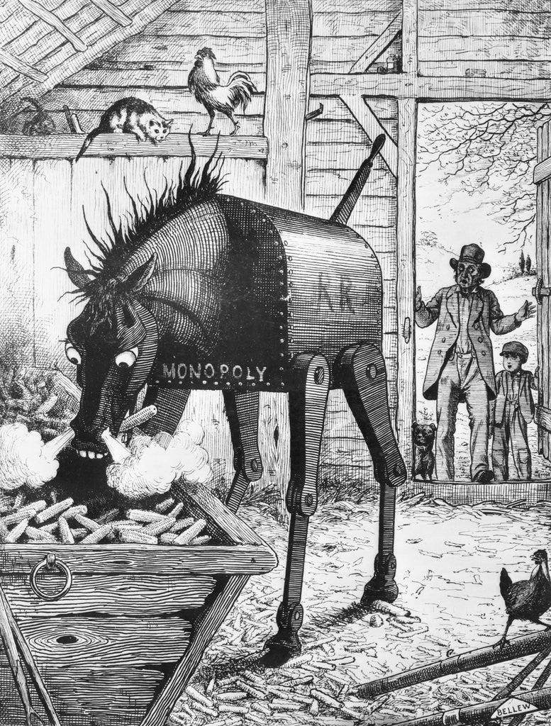 Detail of Illusional Depiction of Monopolizing Iron Horse Controlling Farmers by Corbis