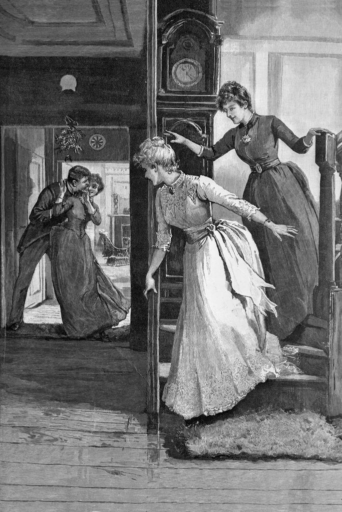 Detail of Couple Caught Kissing Under the Mistletoe by Frank E. Cox