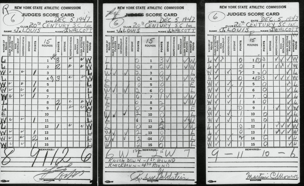 Detail of Scorecards from Boxing Match by Corbis
