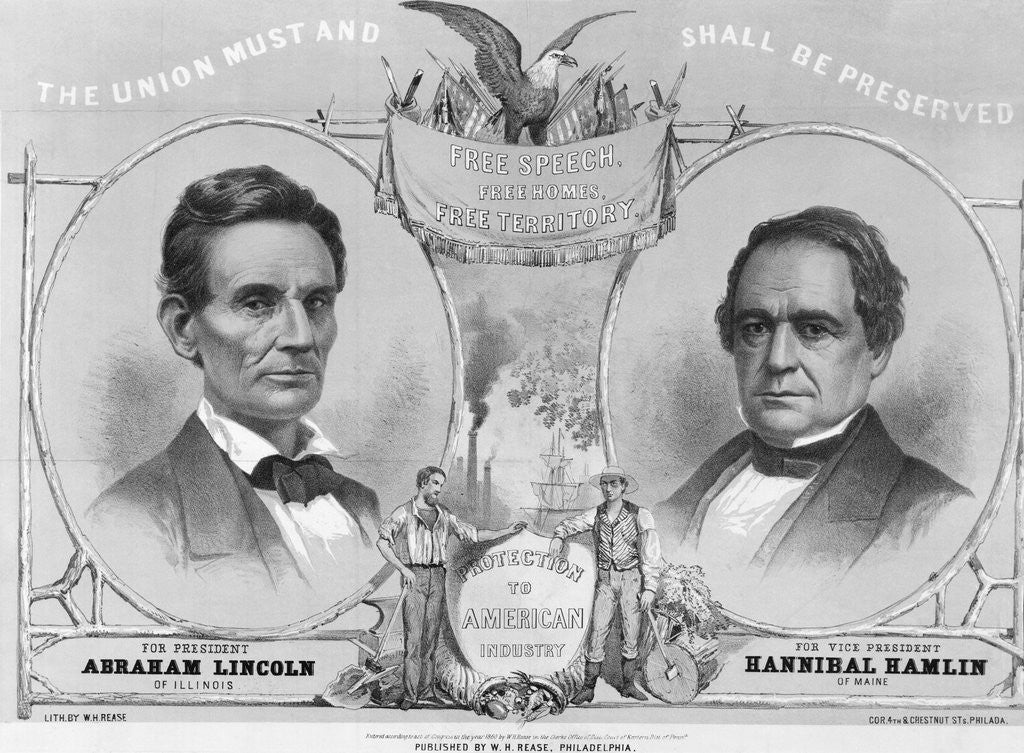 Detail of Election Poster with Abraham Lincoln and Hannibal Hamlin by Corbis