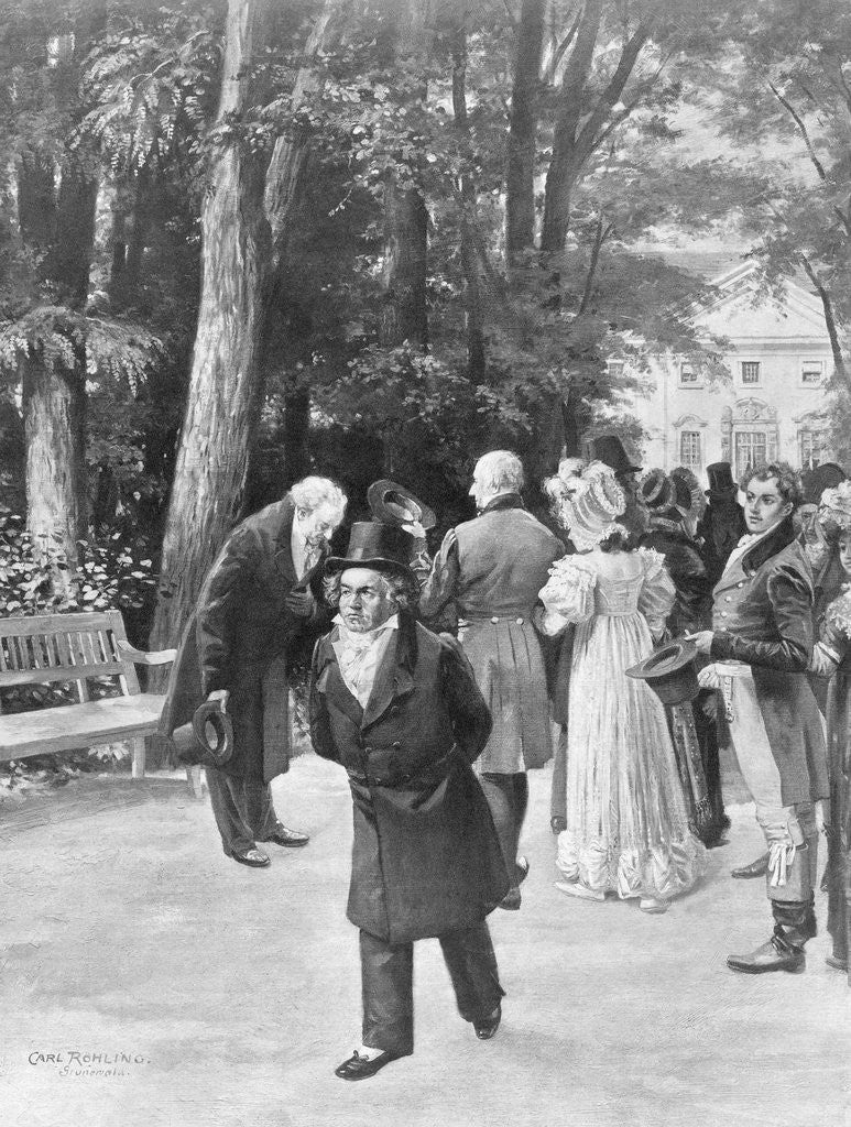Detail of Illustration of Goethe and Beethoven with Crowd Outdoors by Carl Rohling