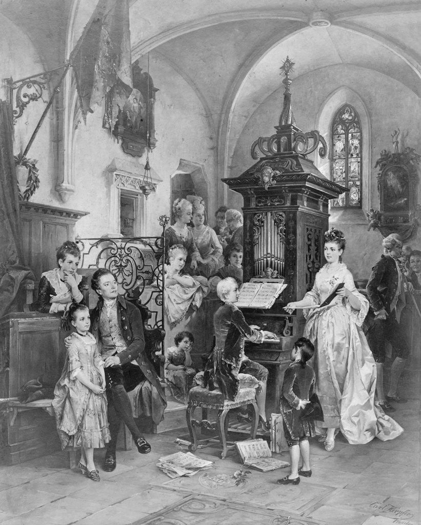 Detail of Drawing of Mozart Playing Organ for Gathering by Anonymous