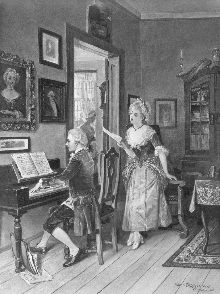 Detail of Mozart Playing Piano for Young Songstress by Anonymous