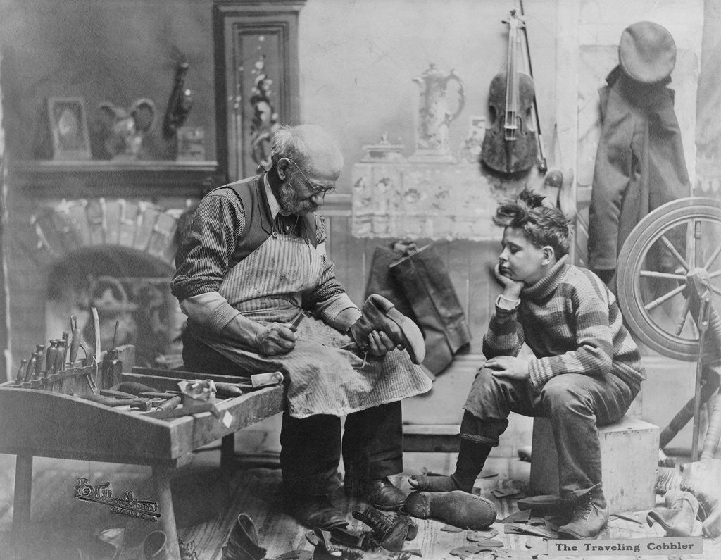 Detail of Shoemaker Preparing Shoes for Young Boy by Anonymous