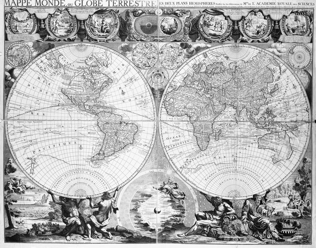 Detail of Two Hemisphere World Map by Anonymous
