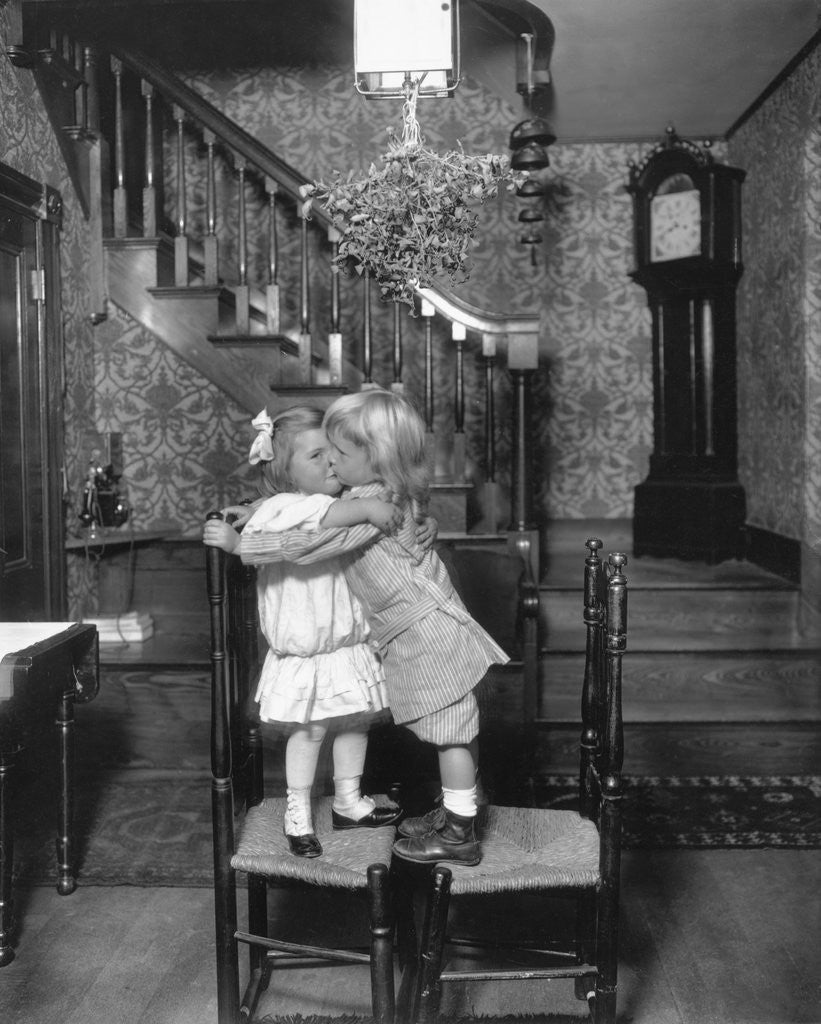 Detail of Little Children Kissing Under the Mistletoe by Anonymous