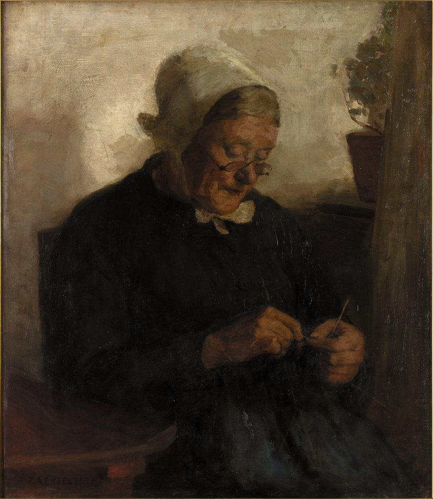 Detail of Old Woman Knitting by Florence Ada Engelbach