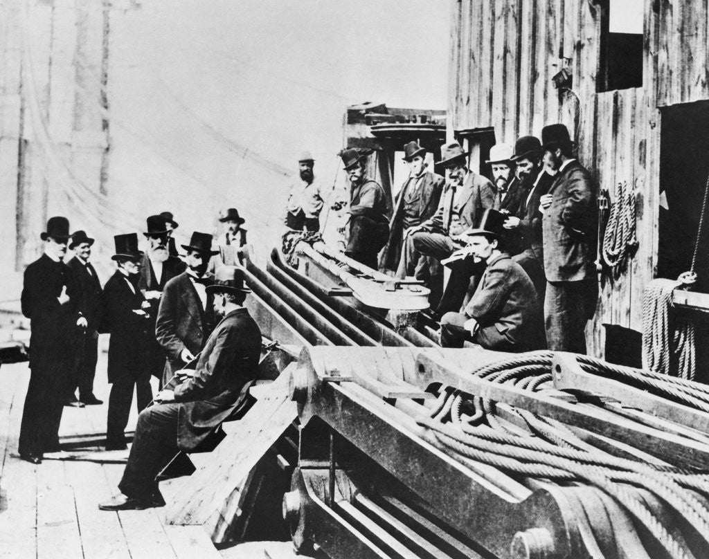 Detail of Officers Observing Bridge Construction by Anonymous