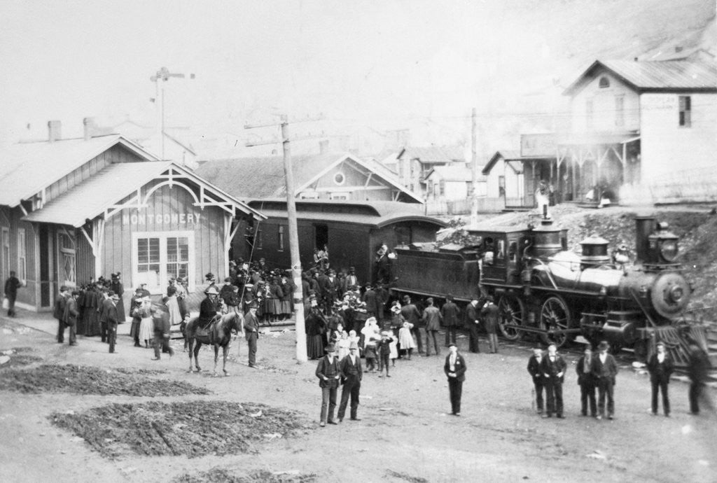 Detail of Steam Engine Arriving with Passengers by Anonymous