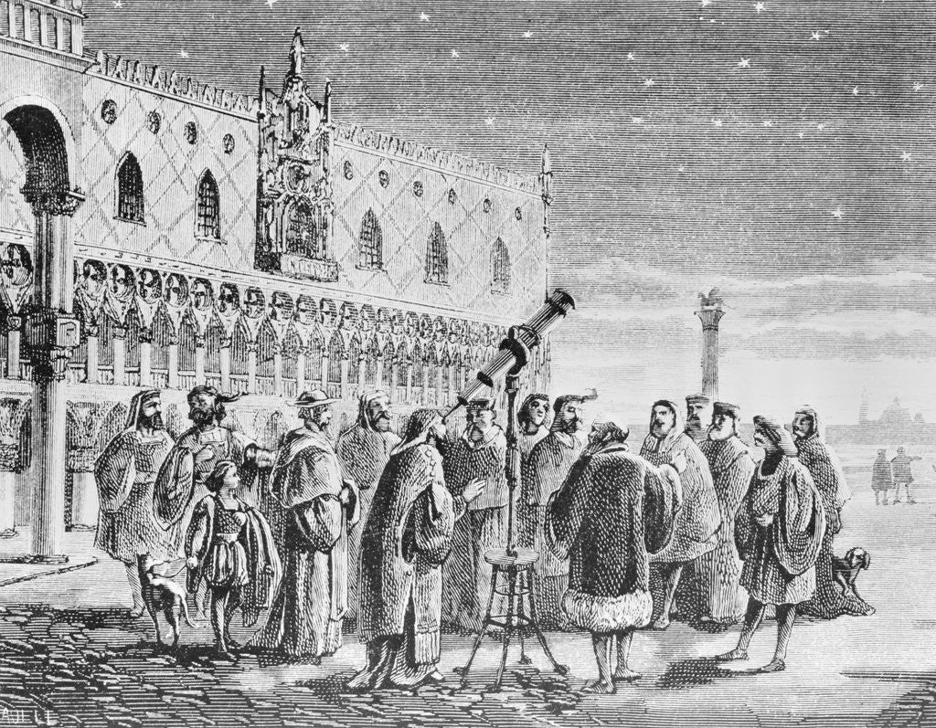 Detail of Illustration of Galileo Demonstrating Telescope by Anonymous