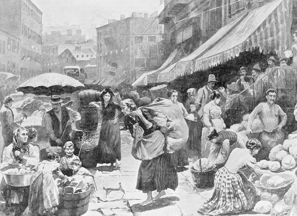 Detail of Crowded Street in New York Italian Neighborhood by Anonymous