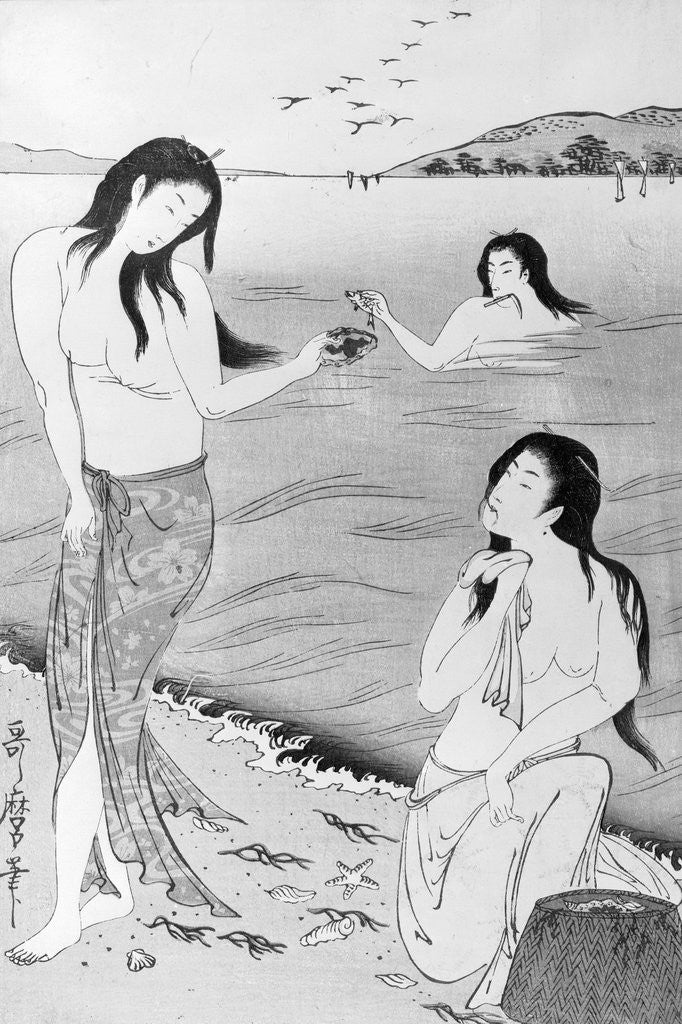 Detail of Woodblock Print of Japanese Female Pearl Divers by Corbis
