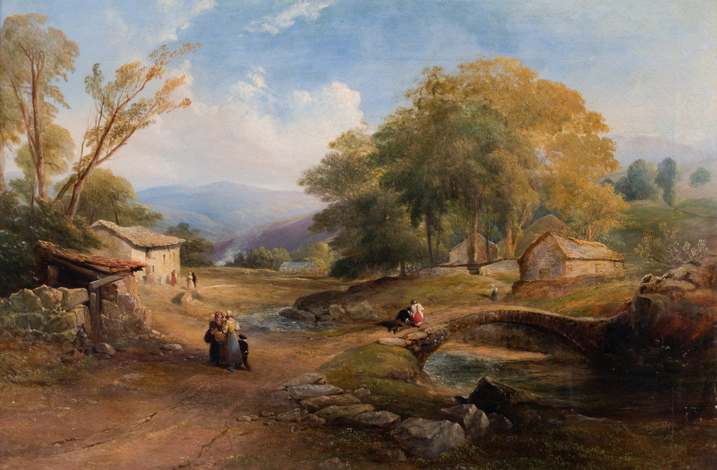 Detail of Landscape, Bridge and Figures by Thomas Miles Richardson Senior