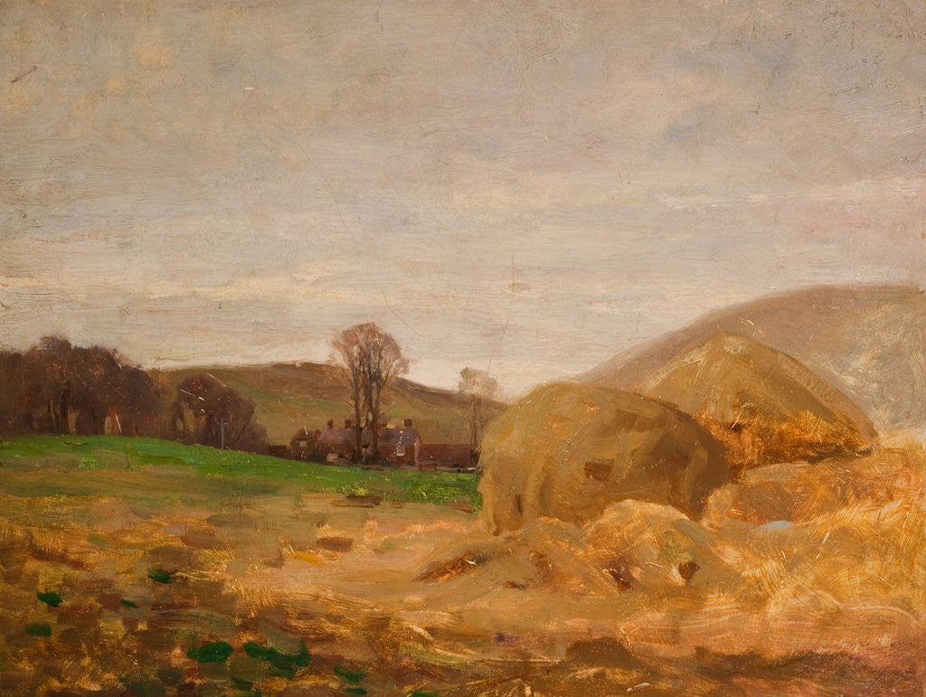 Detail of Landscape with Haystacks by Benjamin RBA Haughton