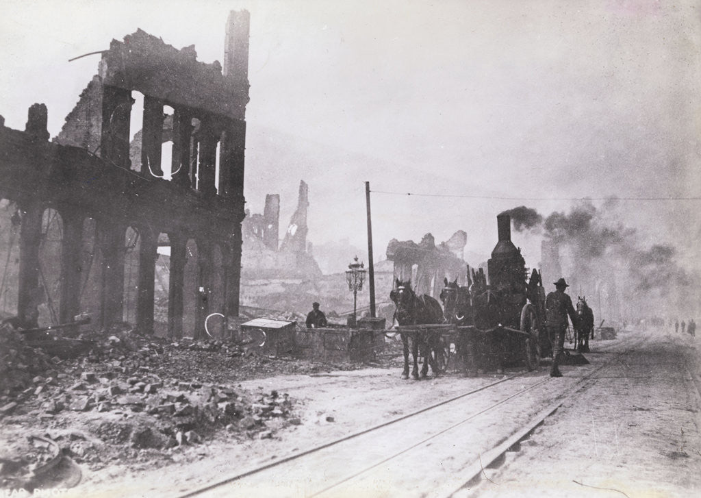 Detail of Fire Engine Among Earthquake Ruins by Anonymous