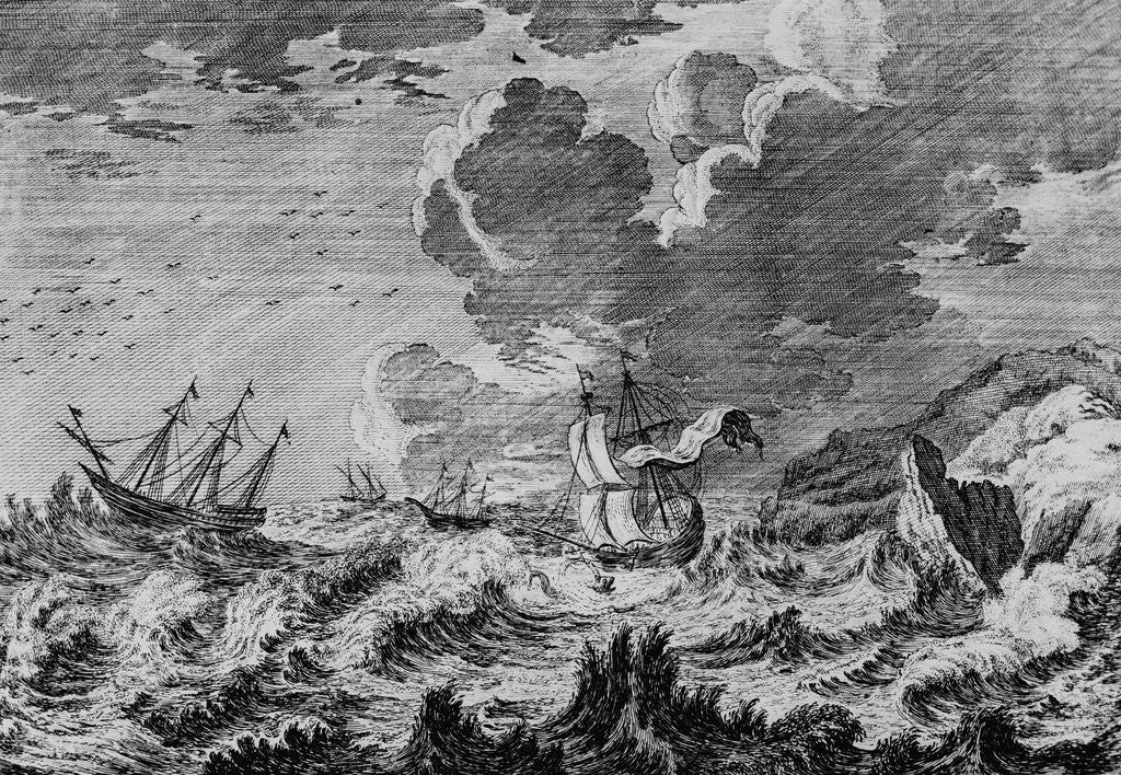 Detail of Ships in Stormy Sea by Corbis