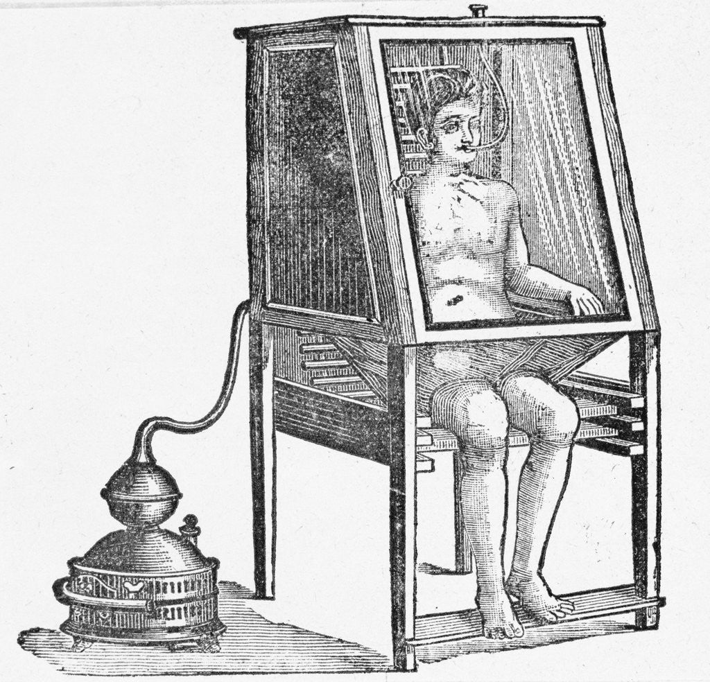 Detail of Drawing of Man Inside an Early Steam Bath by Anonymous