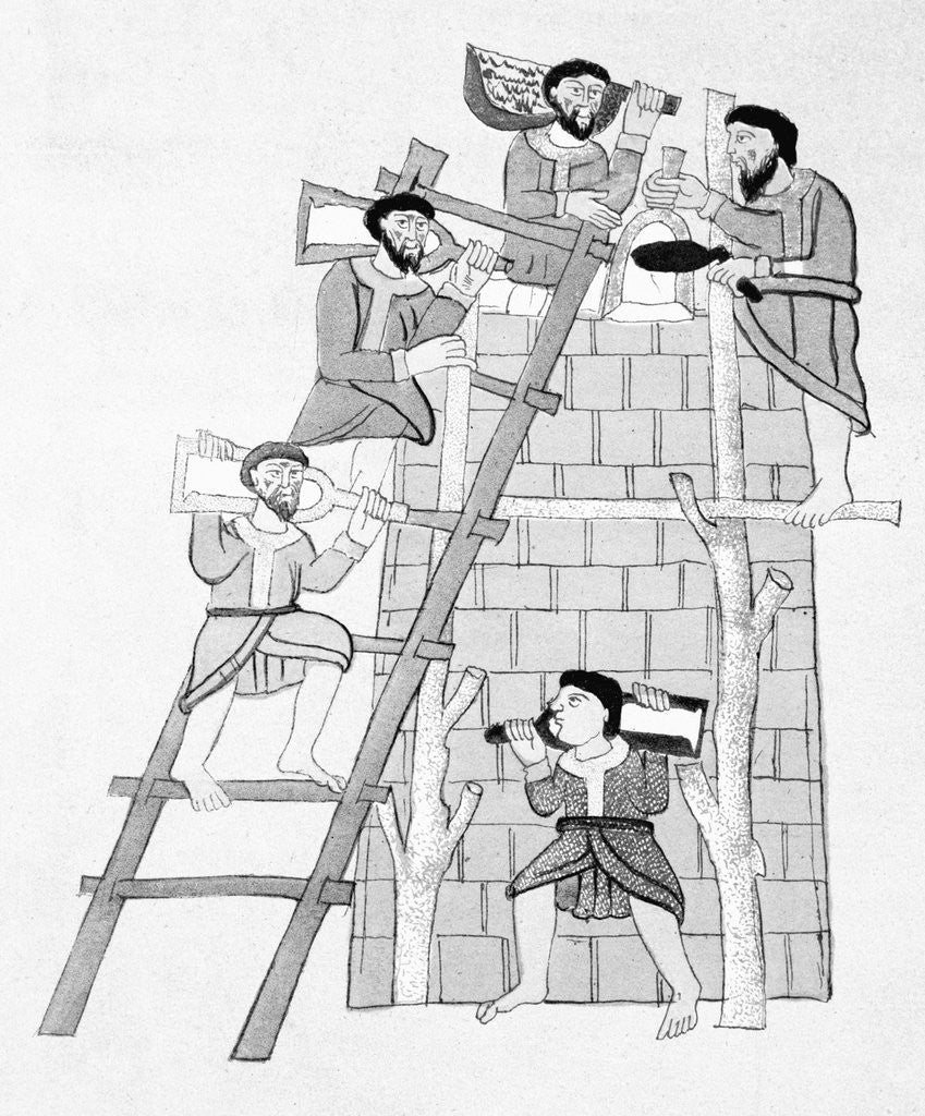 Detail of Men on and near Ladder While Constructing a Tower by Anonymous