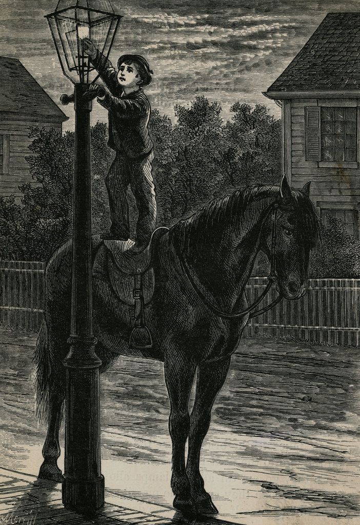 Detail of Worker Lighting Lamppost by Anonymous