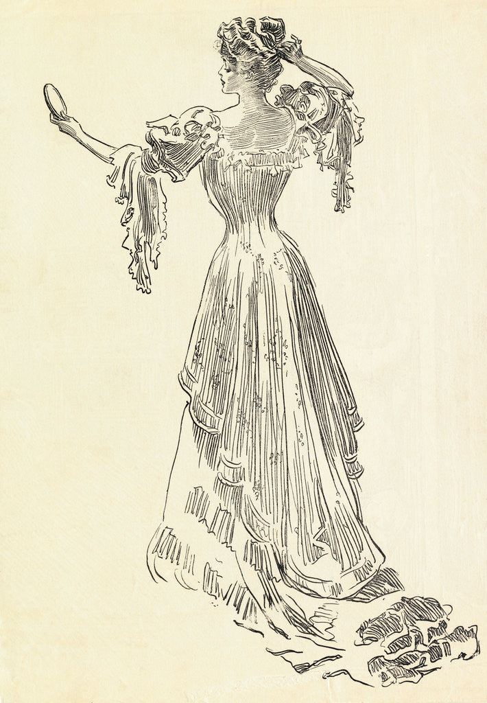 Detail of Illustration of Woman Wearing Gown with Corset by Corbis