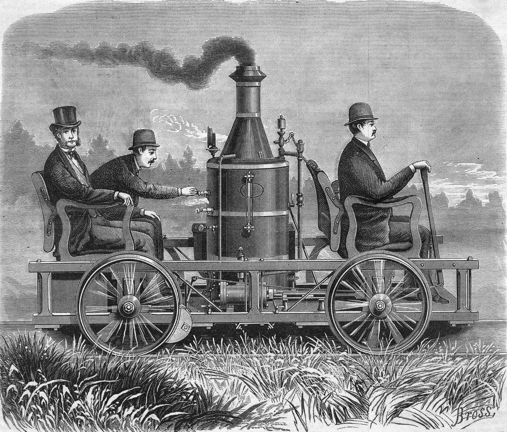 Detail of Men Operating Steam Hand Car by Anonymous