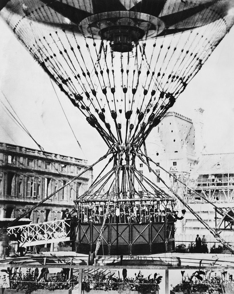 Detail of View of Passengers in Gondola of Large Air Balloon by Anonymous