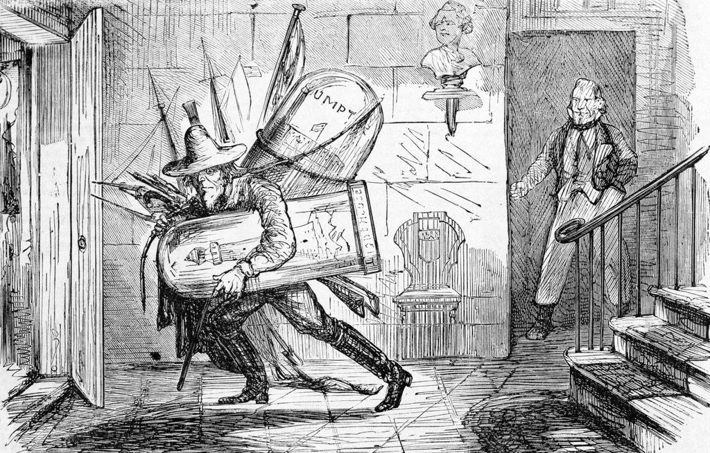 Detail of Political Cartoon of Jefferson Davis Carrying a Lighthouse and Fort Sumpter by Anonymous