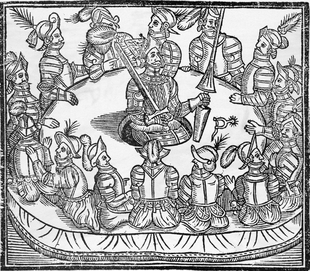 Detail of Woodcut of King Arthur and the Knights of the Round Table by Anonymous