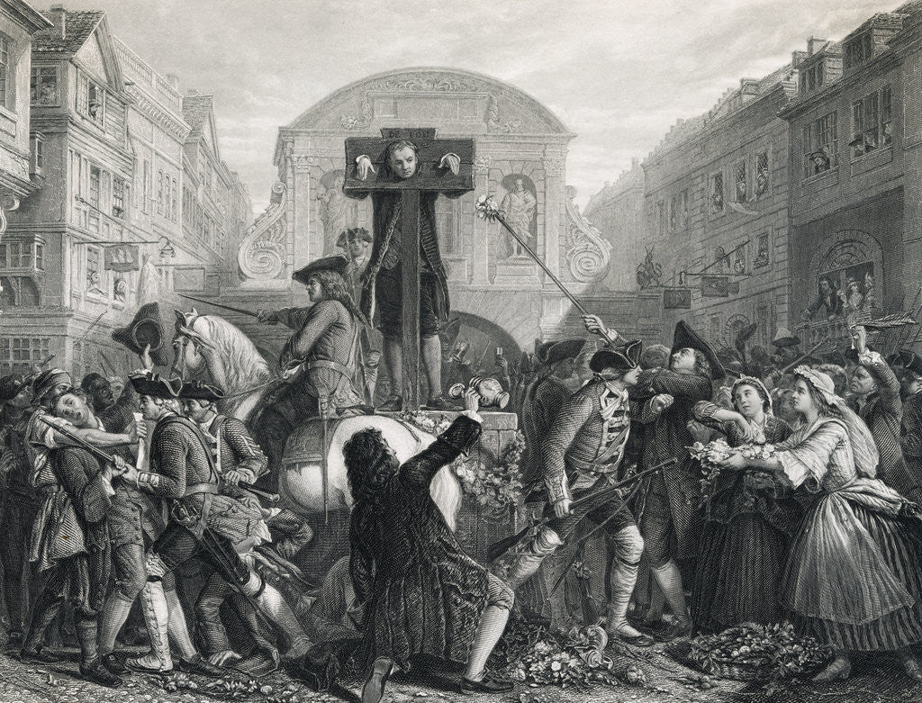 Detail of Illustration of Daniel DeFoe in the Pillory by Corbis