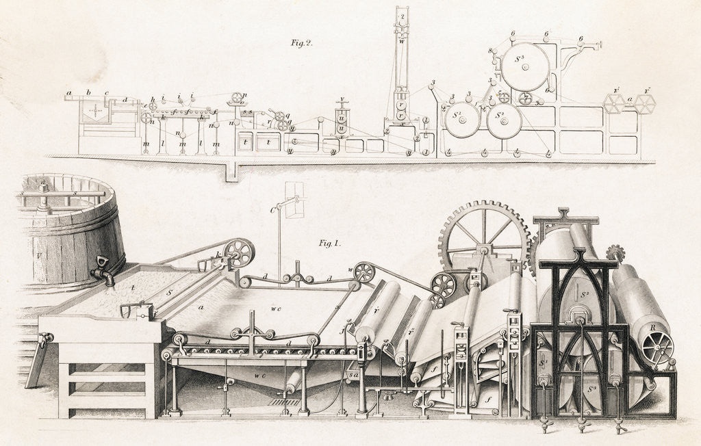 Detail of Illustration of Paper Making Machine by Corbis