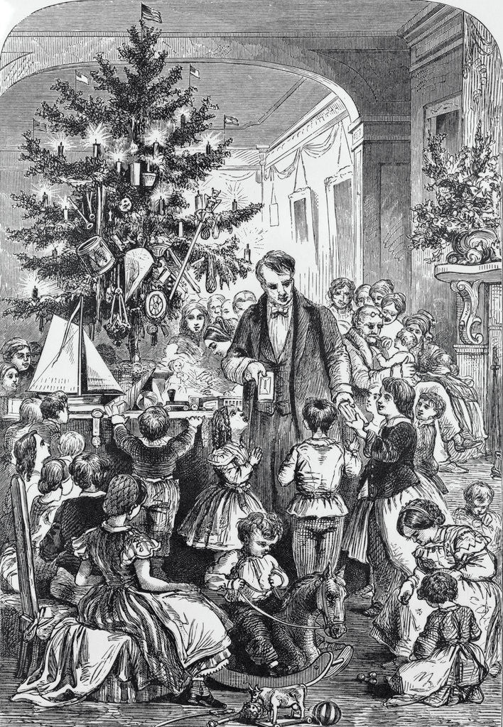 Detail of Illustration of Family and Friends Exchanging Gifts by Anonymous
