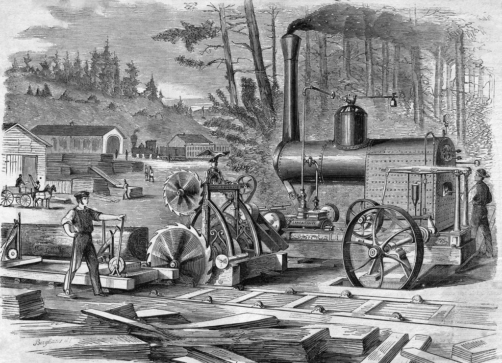 Detail of Worker Using Steam Circular Sawmills by Anonymous