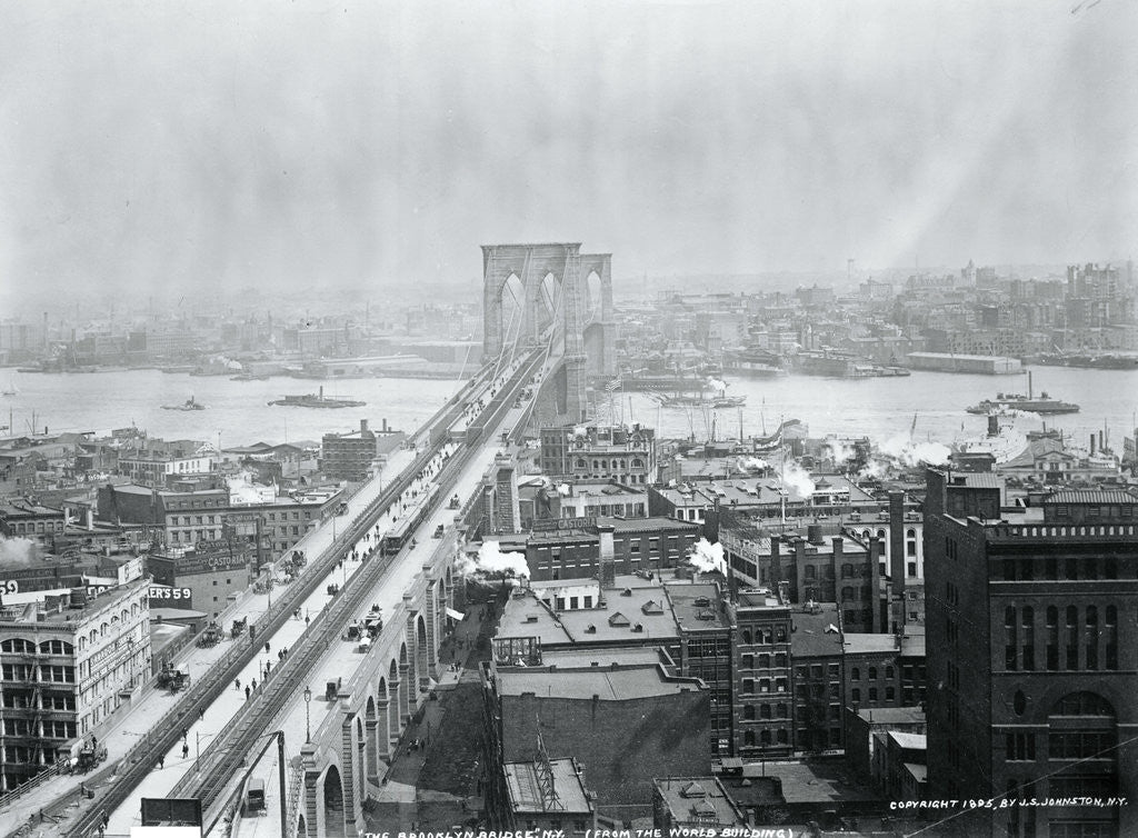 Detail of Brooklyn Bridge from World Building by Anonymous