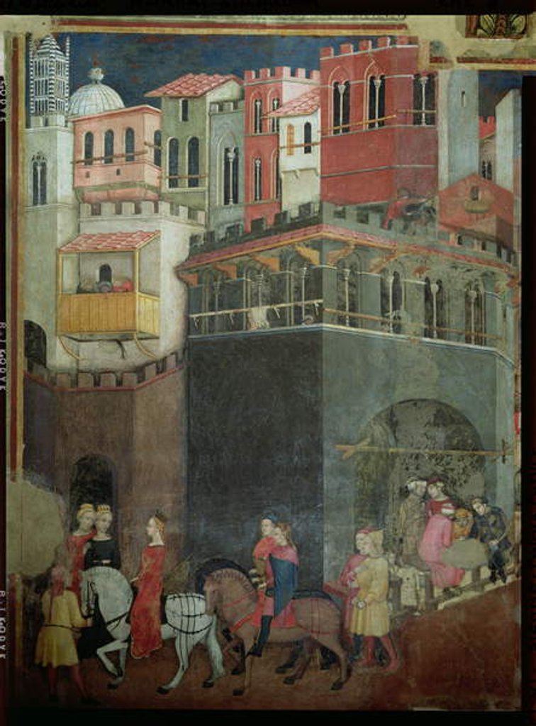 Detail of Effects of Good Government in the City, detail of architecture and citizens, 1338-40 by Ambrogio Lorenzetti