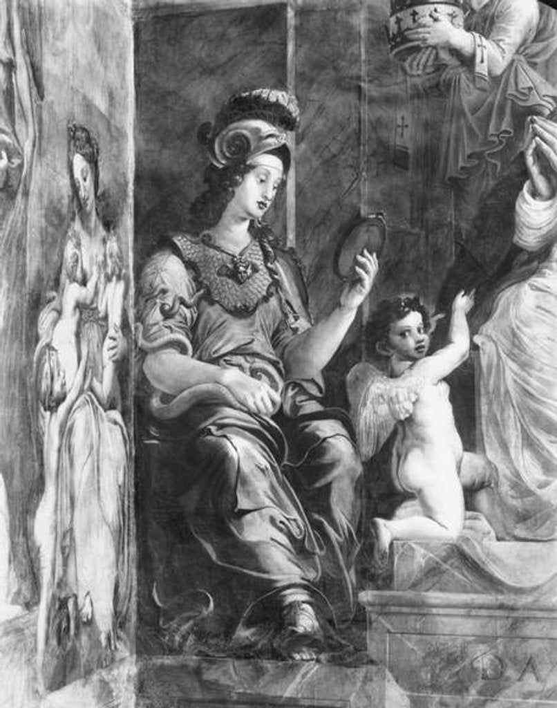 Detail of Prudence seated next to Pope Damasus I Raphael Rooms by Giulio Romano