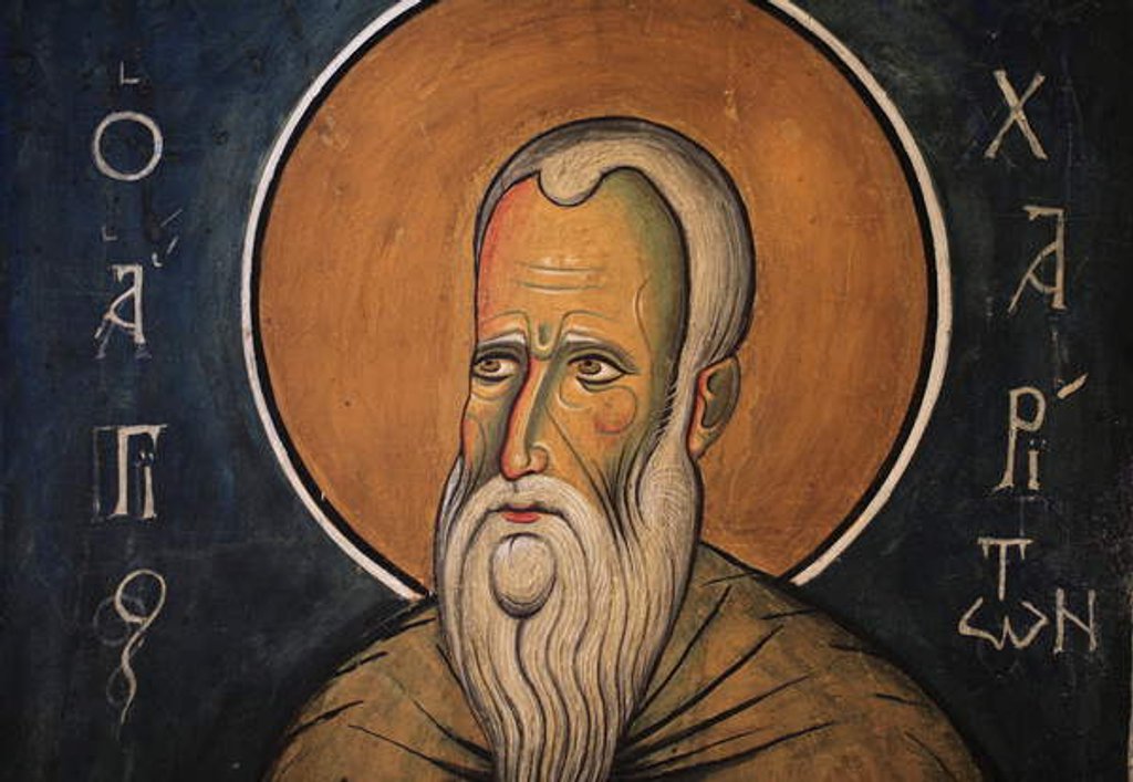 Detail of Saint Chariton Byzantin fresco by Anonymous