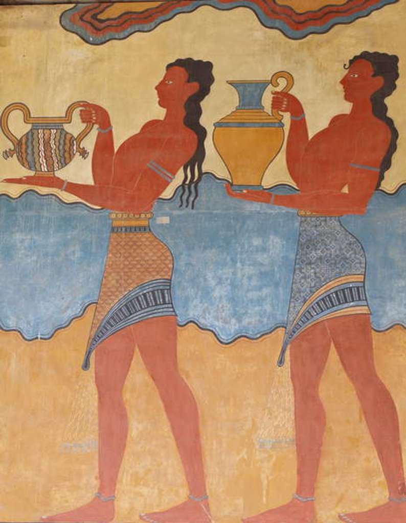 Detail of Figures of the procession fresco from the palace at Knossos by Minoan Minoan