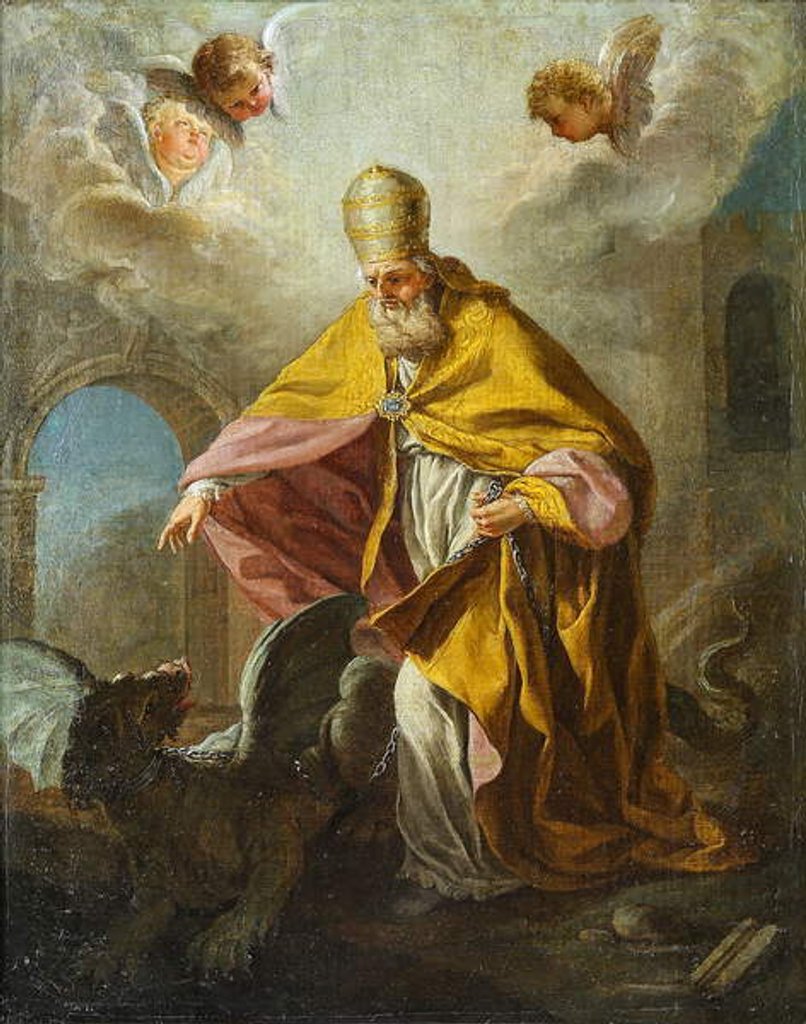 Detail of Pope Sylvester I slaying a dragon by Unknown artist