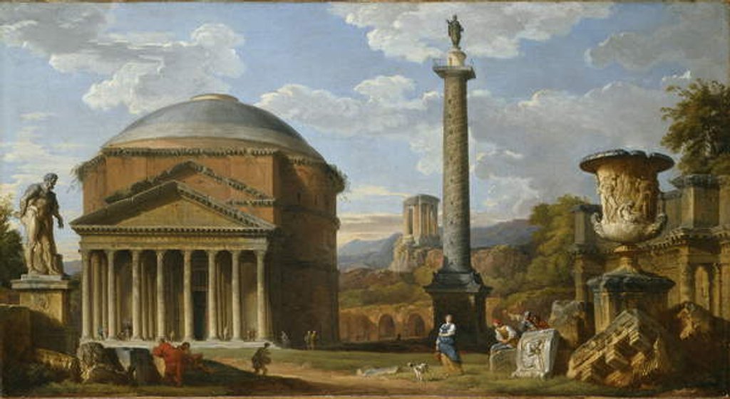 Detail of Capriccio of Roman Ruins with the Pantheon, 1737 by Giovanni Paolo Pannini