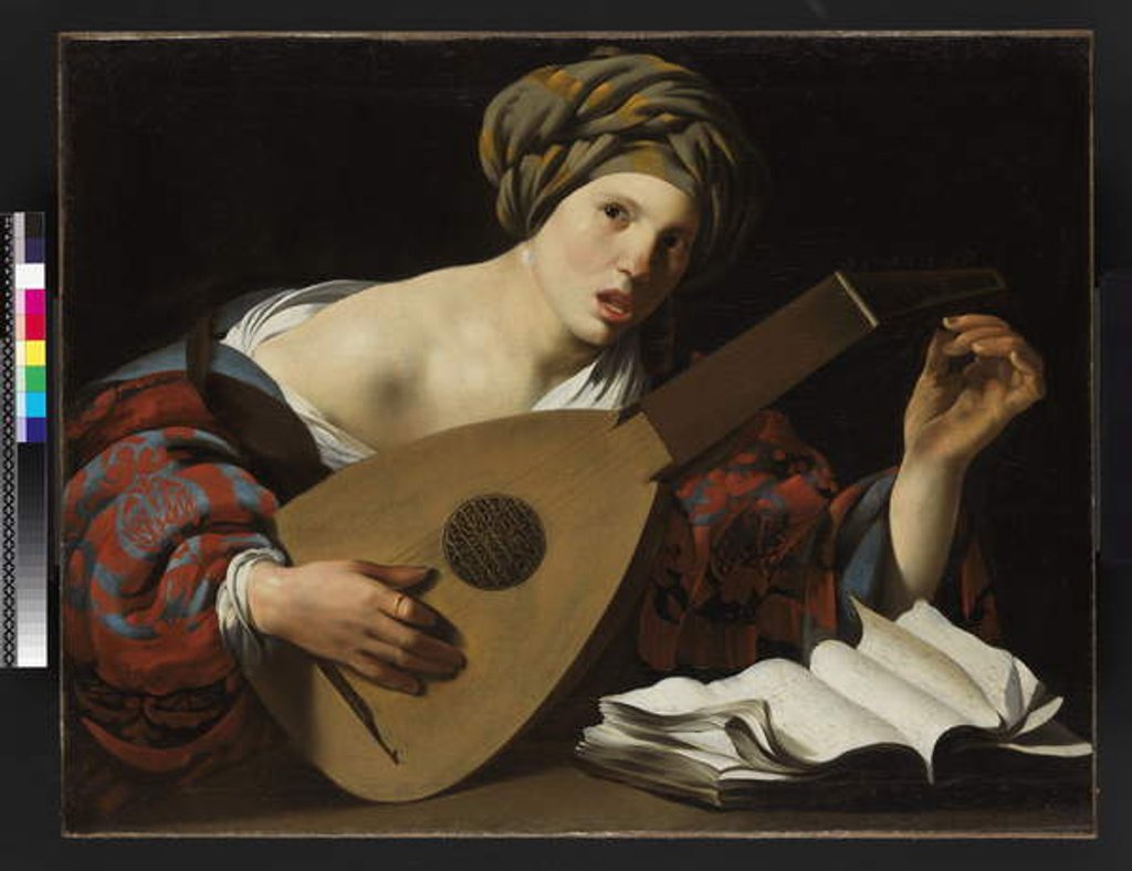 Detail of Young woman tuning a lute, c.1626-27 by Hendrick Ter Brugghen