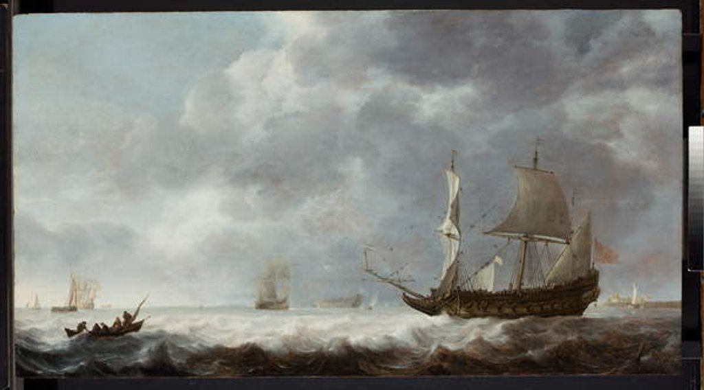Detail of Sea-piece, a breeze near a Dutch port, c.1640 by Simon Jacobsz. Vlieger