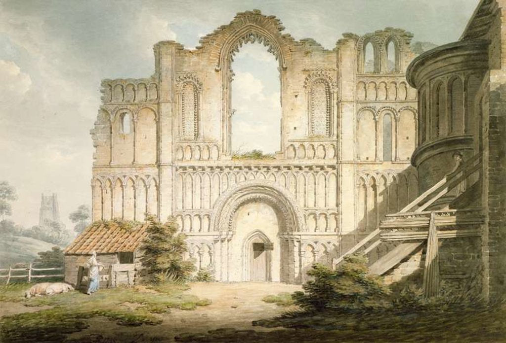 Detail of PD.56-1958 West front of Castle Acre Priory Church, near Downham, Norfolk, 1796 by Edward Dayes