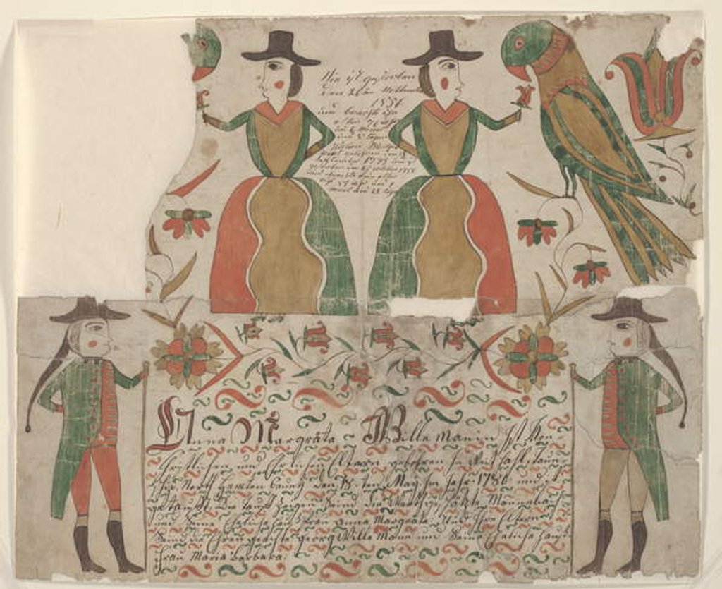 Detail of Birth and Baptism Certificate for Anna Margräta Willeman, Fraktur Painting, c.1810 by American School