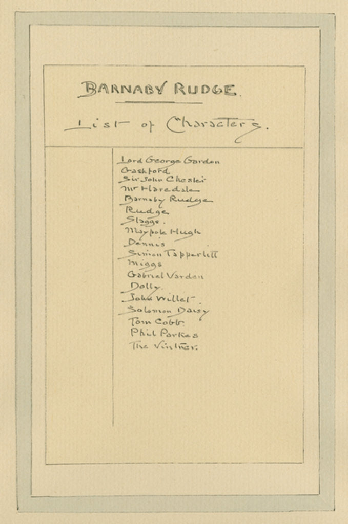 Detail of List of Characters for Barnaby Rudge, c.1920s by Joseph Clayton Clarke