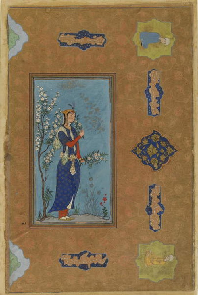 Detail of Woman with a spray of flowers, Safavid Period, c.1575 by Persian School
