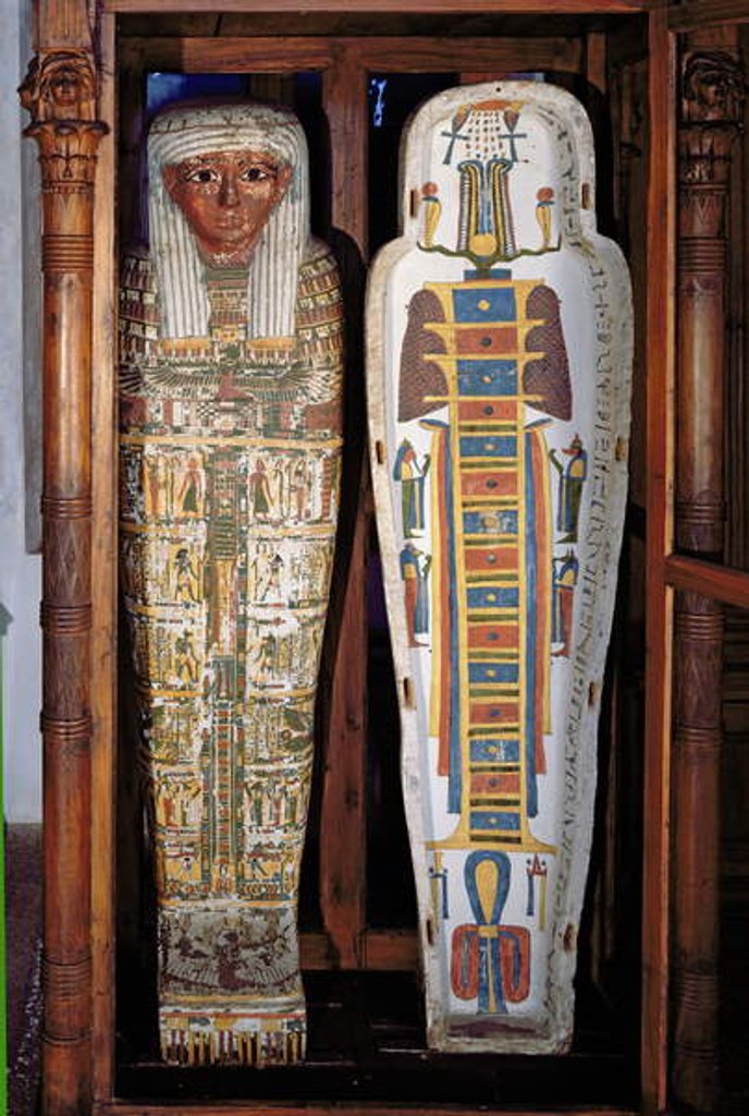Detail of Egyptian sarcophagus covered with hieroglyphics by Egyptian Egyptian
